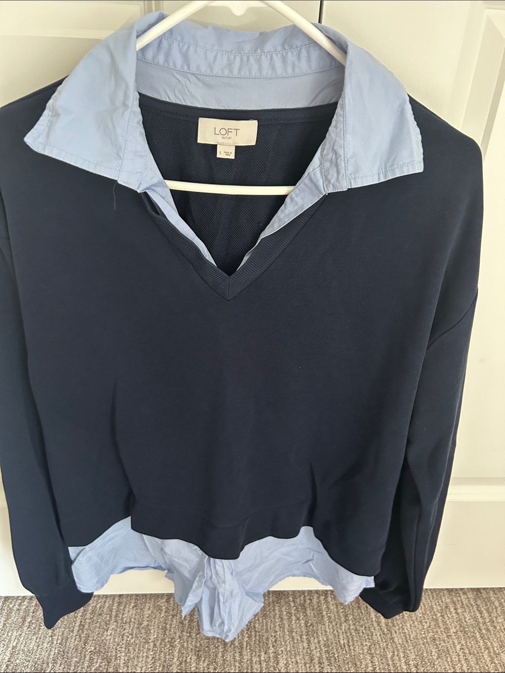 LOFT Navy Sweatshirt like with Light Blue Shirt-Trim